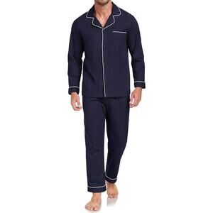Men's 100% Cotton Pajamas Set Button Down Long Sleeve Sleepwear with Pockets